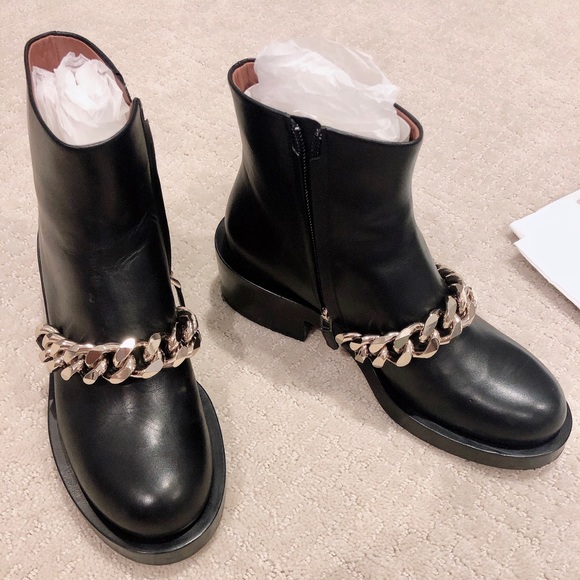 Givenchy Black Leather Chained Link Ankle Boot 38 - Picture 7 of 14